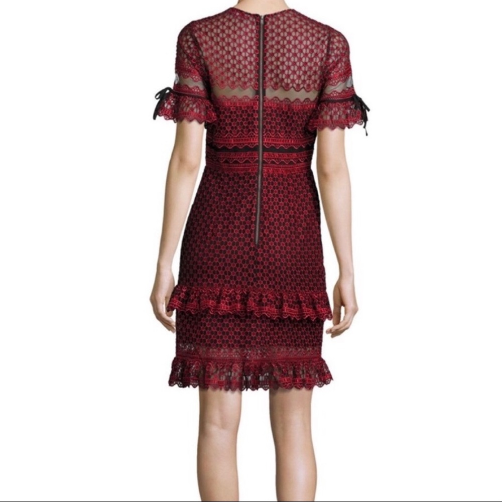 Parker Emilia Ruffled Lace Dress in Cranberry - Picture 2 of 6
